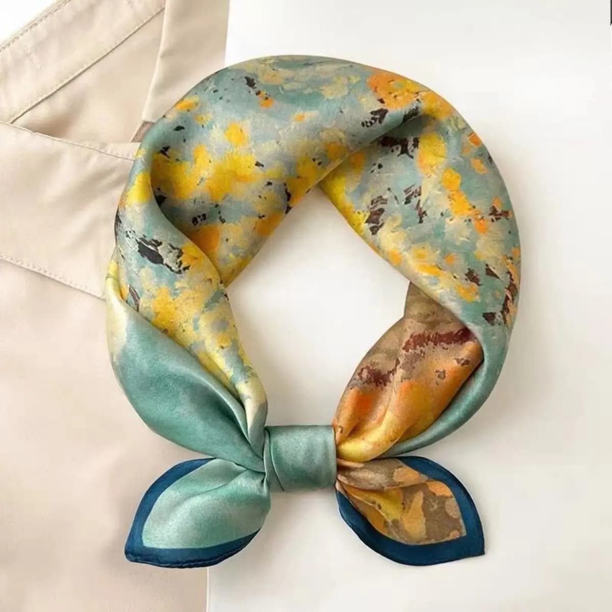 Scarf 100% Gelso Silk with Print Inspired by Van Gogh: Flower Tree, Light and Fashion Design for Women