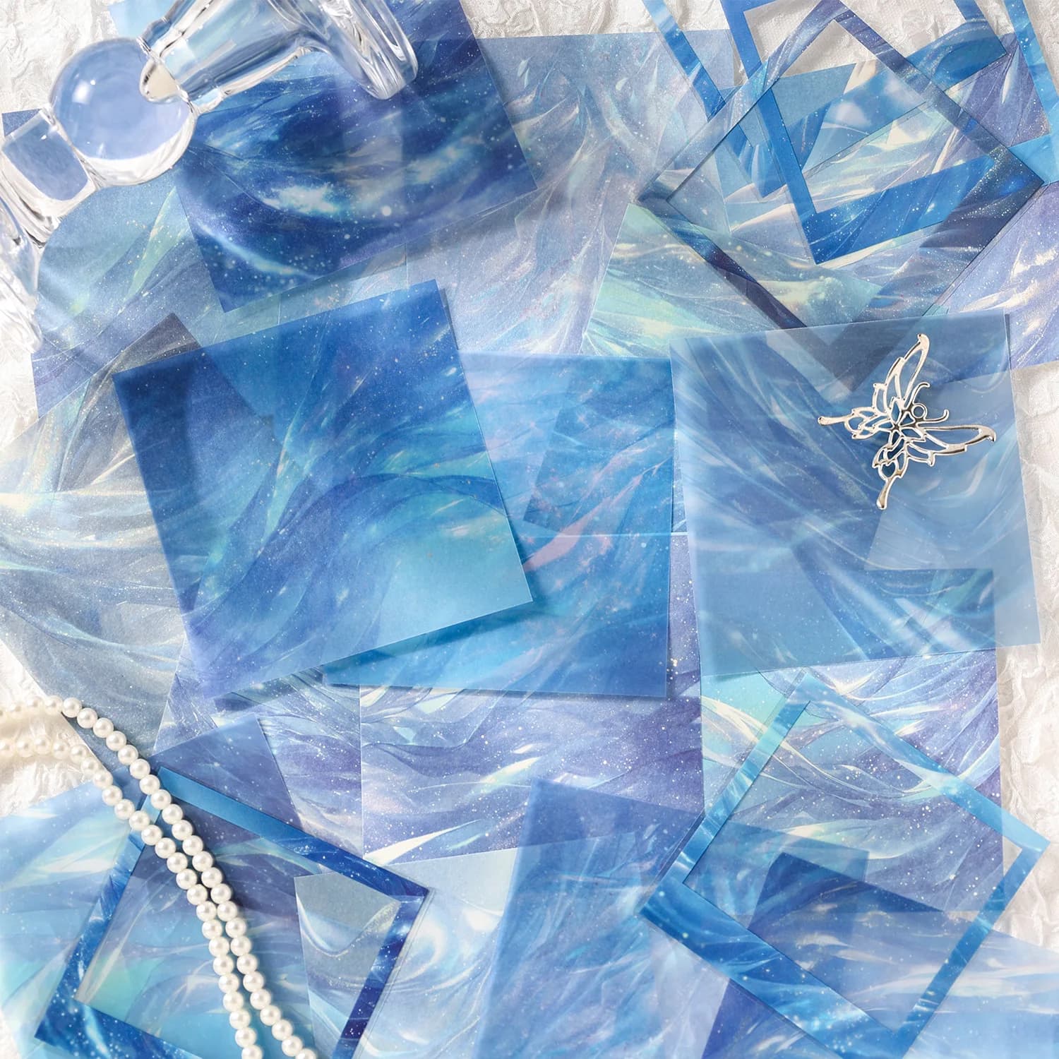 25 pcs Shiny Silk Iridescent Style Scrapbook Material Kit DIY Handmade Photo Album Art Craft Junk Journal Decor Paper Making