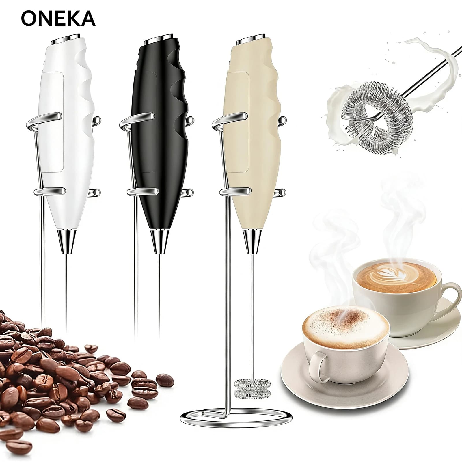 ONEKA Montalatte Palmare Schiuma Maker Per Latte Mini Frusta Caffè Cappuccino Frappe Matcha Cioccolata Calda Bevande Mixer