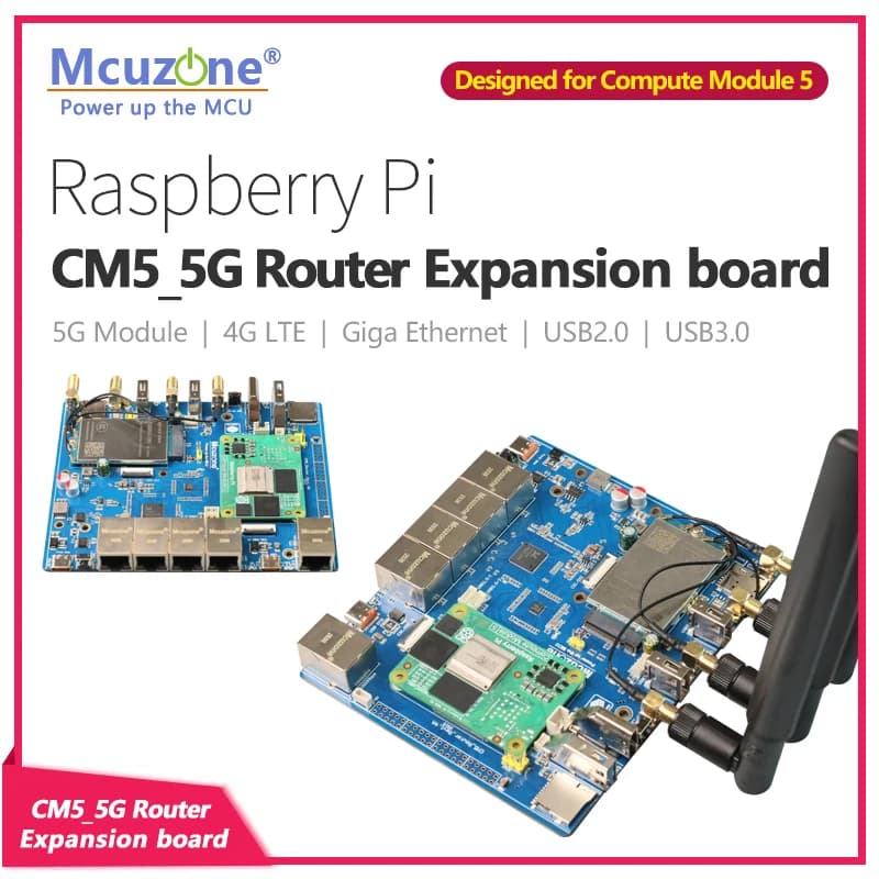 Raspberry Pi CM5 5G router expansion card, 5*GIGA Ethernet, USB3.0, M.2 B key