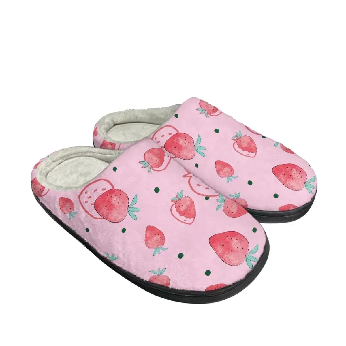 Strawberry Pattern Winter Cozy Footwear Cartoon Indoor Flats Home Footwear Dropshipping Non Slip Warm Cotton Slippeprs for Women
