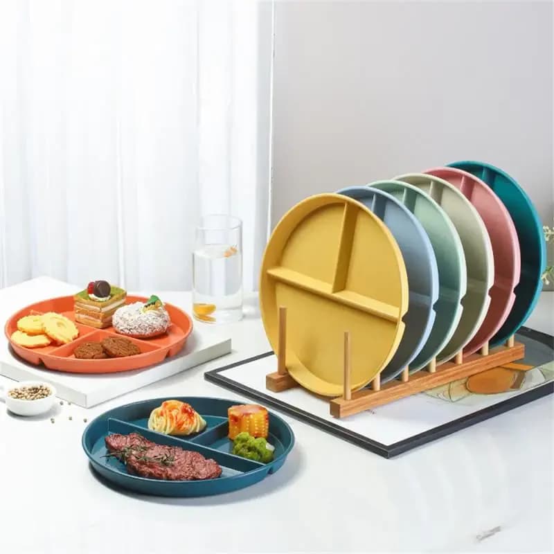 Portion control plate for adult women Round bariatric control plate for weight loss Reusable plastic split plate with 3