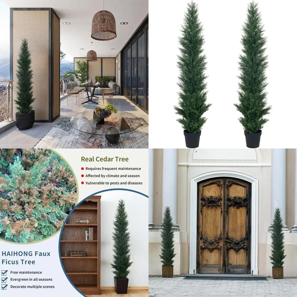 Set of 2 Artificial Trees of Bosso 1.5m Topiario - Plants in Vase for Interior and Exterior Decoration, Garden and Portico