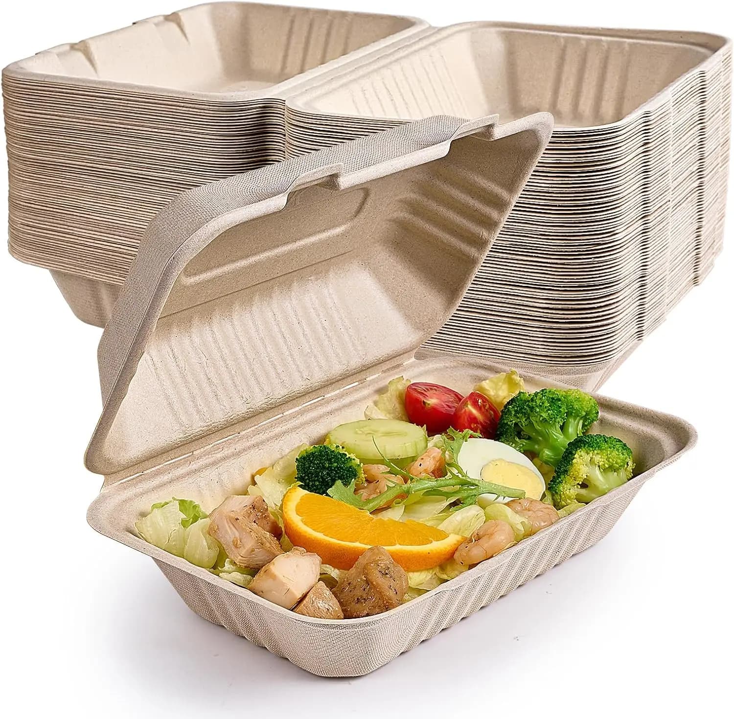 Confezione da 75 Contenitori Compostabili a Conchiglia 9x6 Pollici – Scatole per Alimenti in Canna da Zucchero Biodegradabili Resistenti per la Preparazione dei Pasti