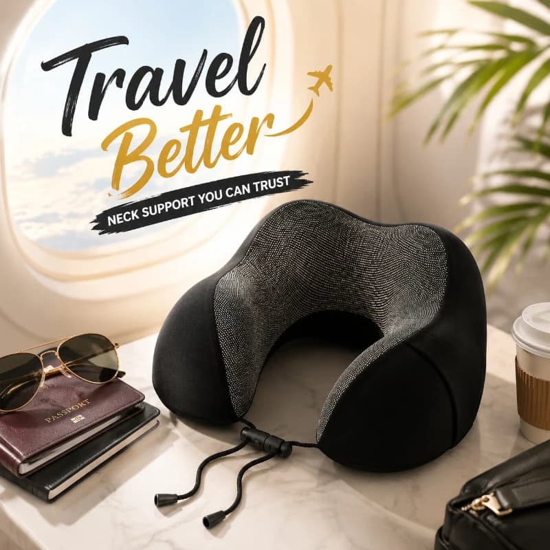Soft U Shape Travel Neck Pillow, Ergonomic Memory Foam Cervical Cushion for Airplane, Car & Long Journeys