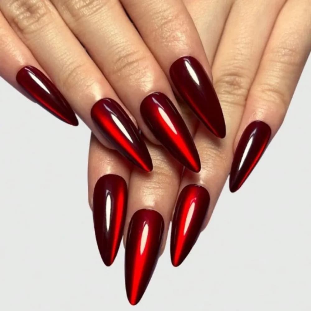 24 pezzi testa tonda copertura completa punte per unghie finte lunghe unghie finte a spillo con design occhio di gatto rosso indossabile stampa di mandorle sulle unghie