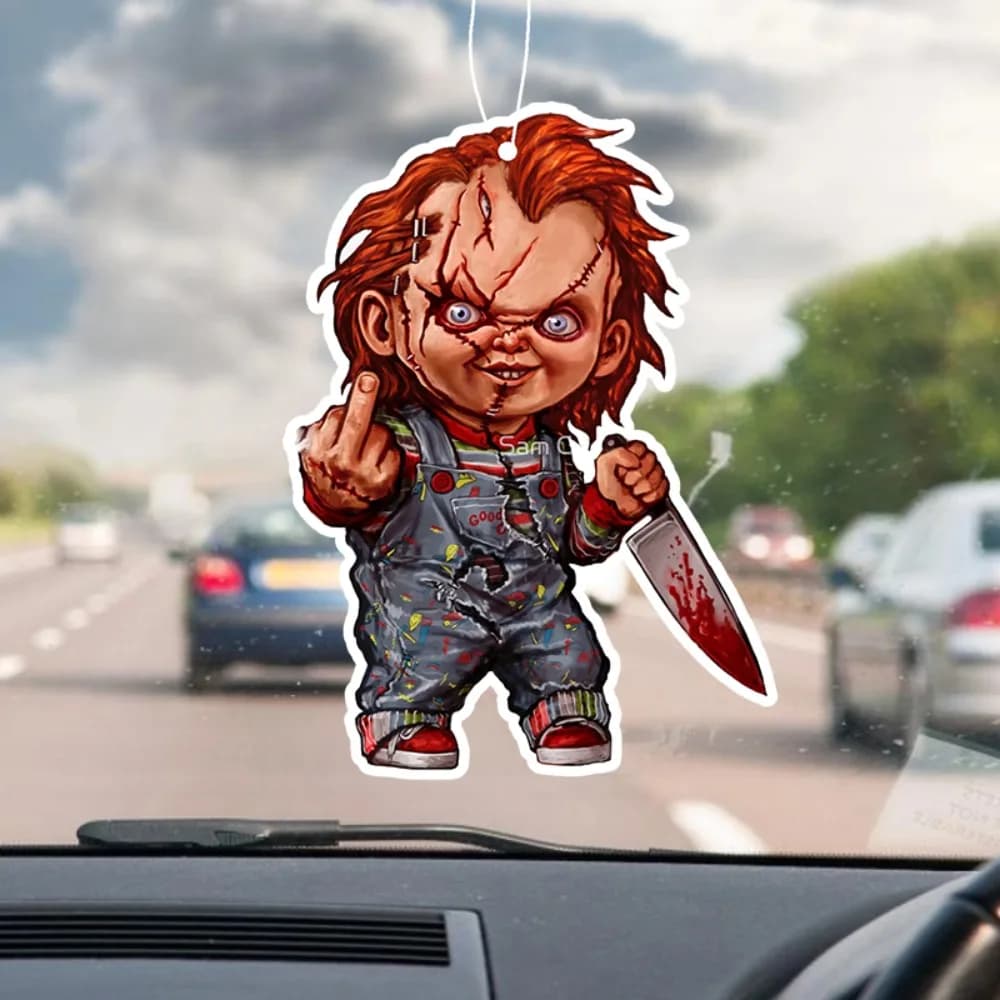 Halloween Racky Doll Car Perfume Dresses - Horror Design for Dolls with Knife, Mirror Smooth Hanging, Durable Fragrance