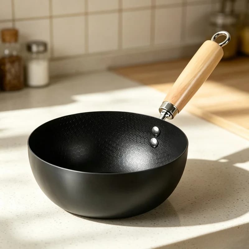 Uncoated Flat Bottom Small Iron Wok, Stir Fry Cooking Pan for Induction Stove Kitchen Cookware
