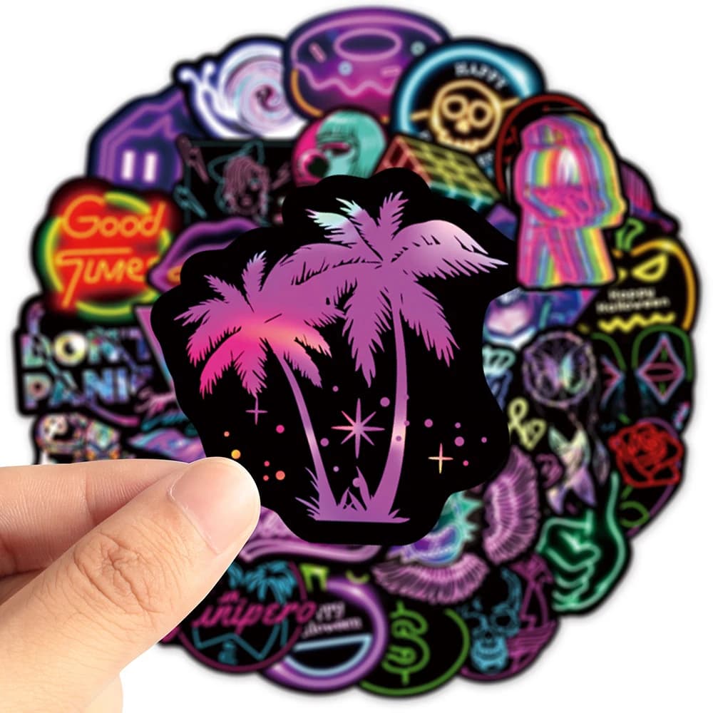 10/30/50/100pcs Creative Neon Light Cartoon Stickers Cool Personalized Pattern Sticker Helmet Phone Notebook Bike Decals Decor
