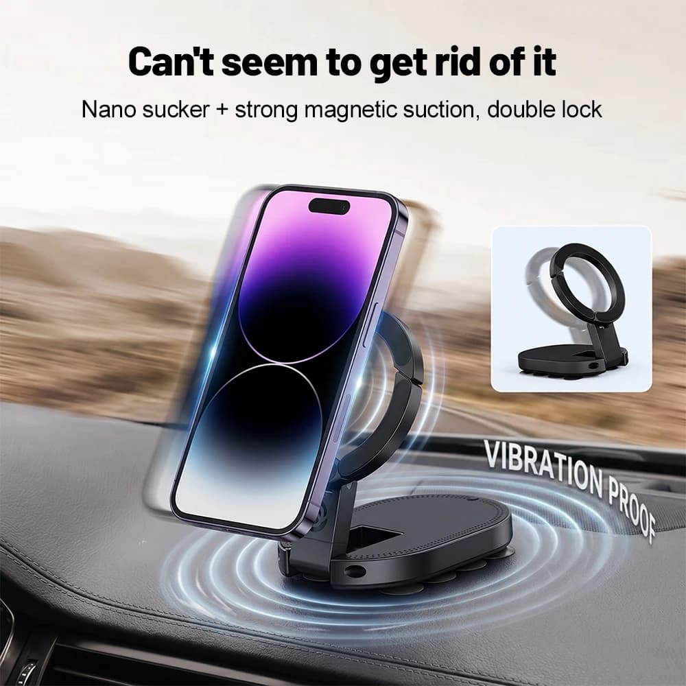 360° Rotation 3‑In‑1 Suction Cup Magnetic Phone Holder Multi‑Angle Adjustable Foldable Magnet Phone Stand Desktop Bracket New