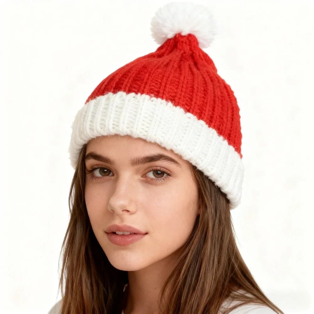 Simpatico cappello da Babbo Natale lavorato a maglia con pompon - Morbido berretto natalizio per feste natalizie, oggetti di scena fotografici, decorazioni natalizie festive e Navidad Noel