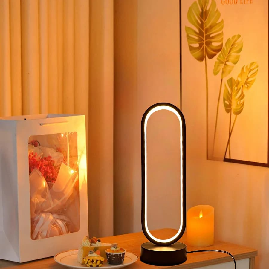 Lampada da scrivania ad anello a LED USB dimmerabile a 3 colori USB Moderna luce notturna creativa Lampada da tavolo da lettura Camera da letto Decorazione della stanza di casa Regalo