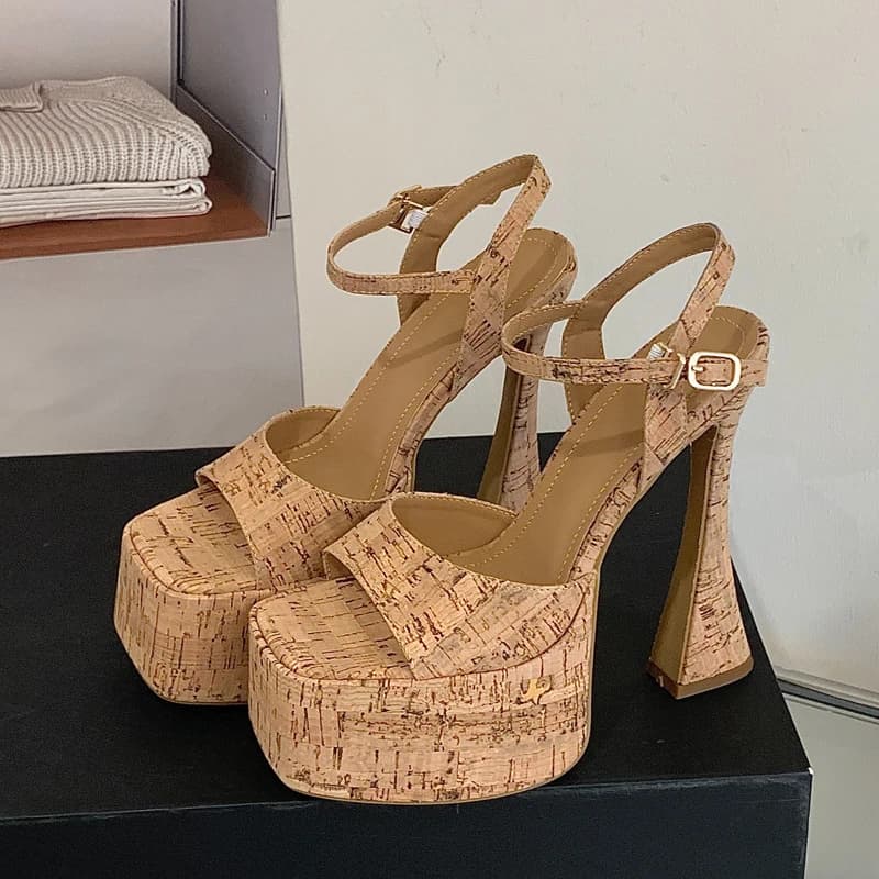 Sandali con plateau Aneikeh Fashion in sughero impermeabili con fibbia, tacco alto sexy, scarpe estive da discoteca e ballo