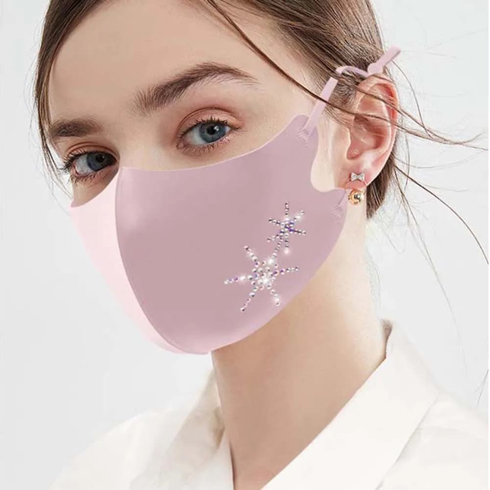 Maschera estiva protettiva anti-inquinamento con strass, riutilizzabile, traspirante, anti-nebbia, anti-polvere, per la cura della salute