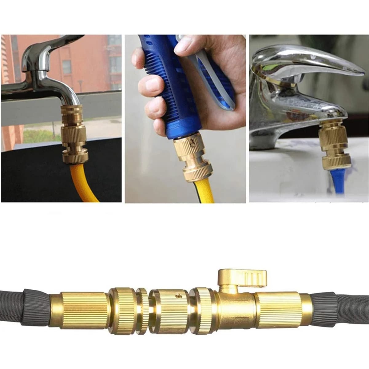 ABJS Set da 5 pezzi di connettori rapidi in ottone per tubi da giardino Accessori per collegamenti filettati GHT Connettori senza perdite per tubi dell'acqua
