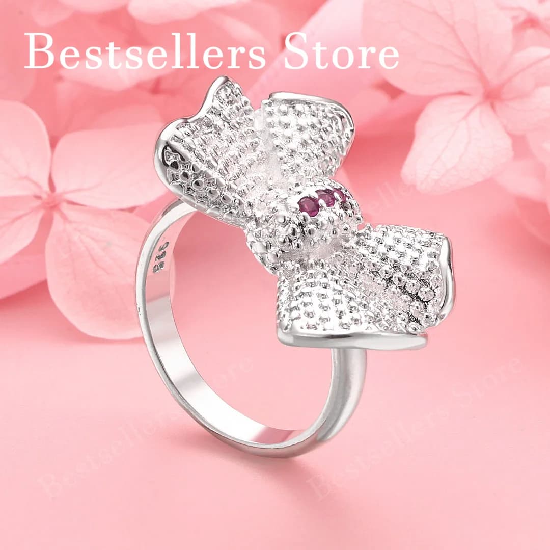 1 pezzo di anello con fiocco squisito in argento sterling 925 7-10, fascino da donna, gioielli da sposa, regali e accessori di moda
