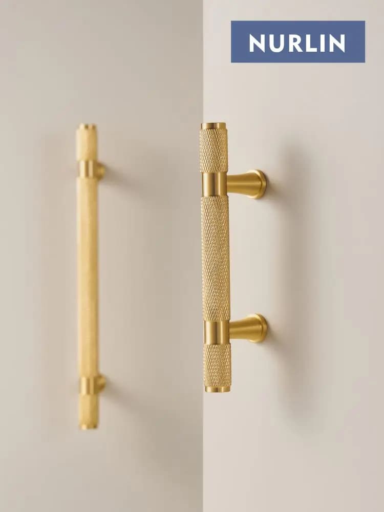 Nurlin Ottone Diamante Taglio Croce Knurl Modello Manopola da cucina Tirare T Bar Allungato 38 cm 15 pollici Maniglia del cassetto della porta del guardaroba