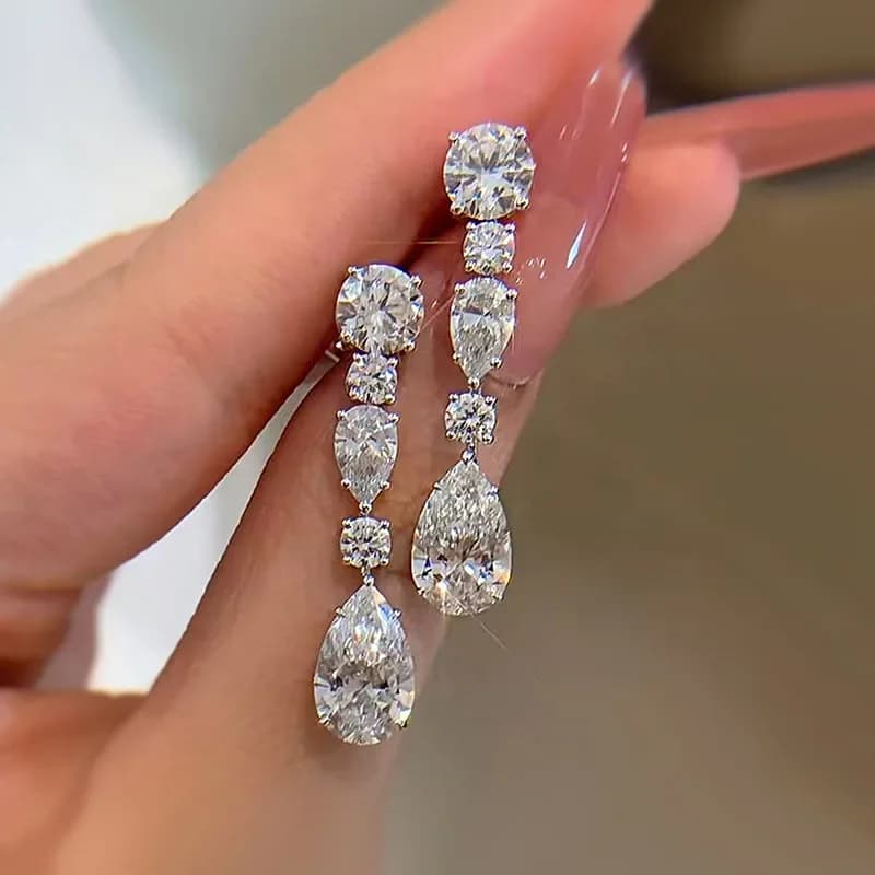 Orecchini pendenti con diamanti Moissanite da laboratorio lungo di lusso Orecchini pendenti da sposa in vero argento sterling 925 al 100% per gioielli da donna