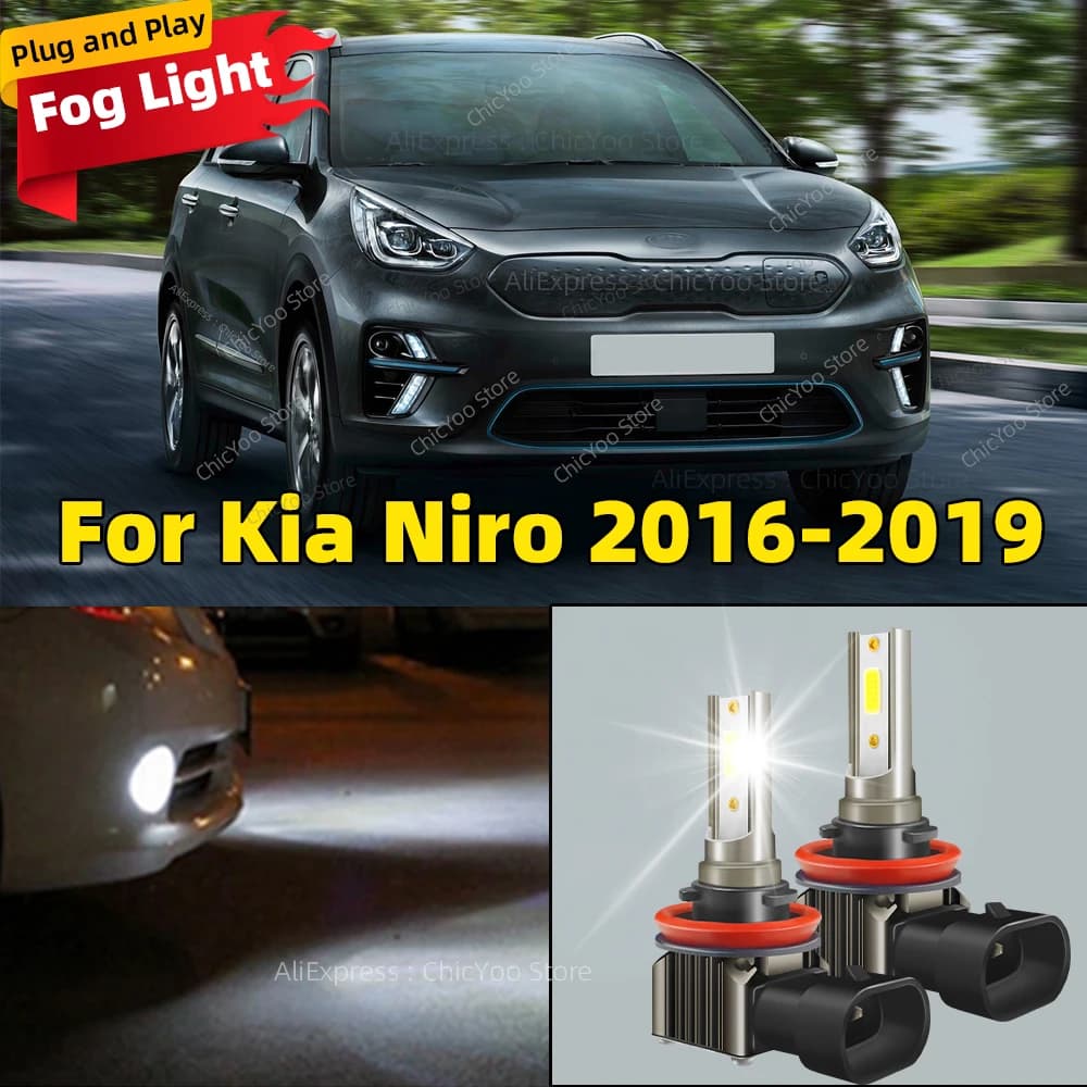 2 pezzi auto LED fendinebbia lampadina 6000K bianco 15000LM fendinebbia anteriore senza fili 2 chip laterale 12V per Kia Niro 2016 2017 2018 2019