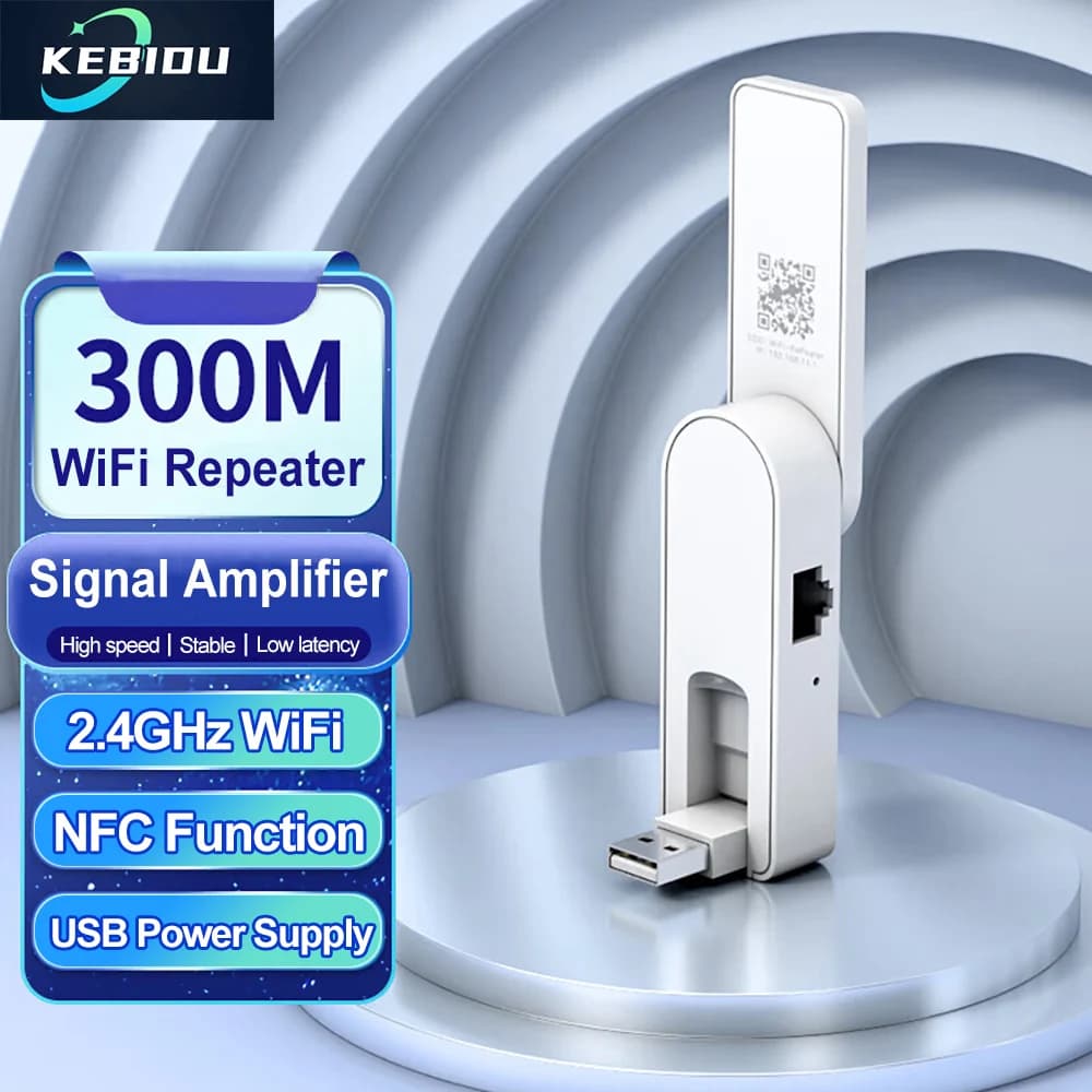 Amplificatore di segnale WiFi 300Mbps Estensore di portata WiFi 2.4G Alimentatore USB Porta LAN Ripetitore WiFi USB wireless Modalità AP Funzione NFC