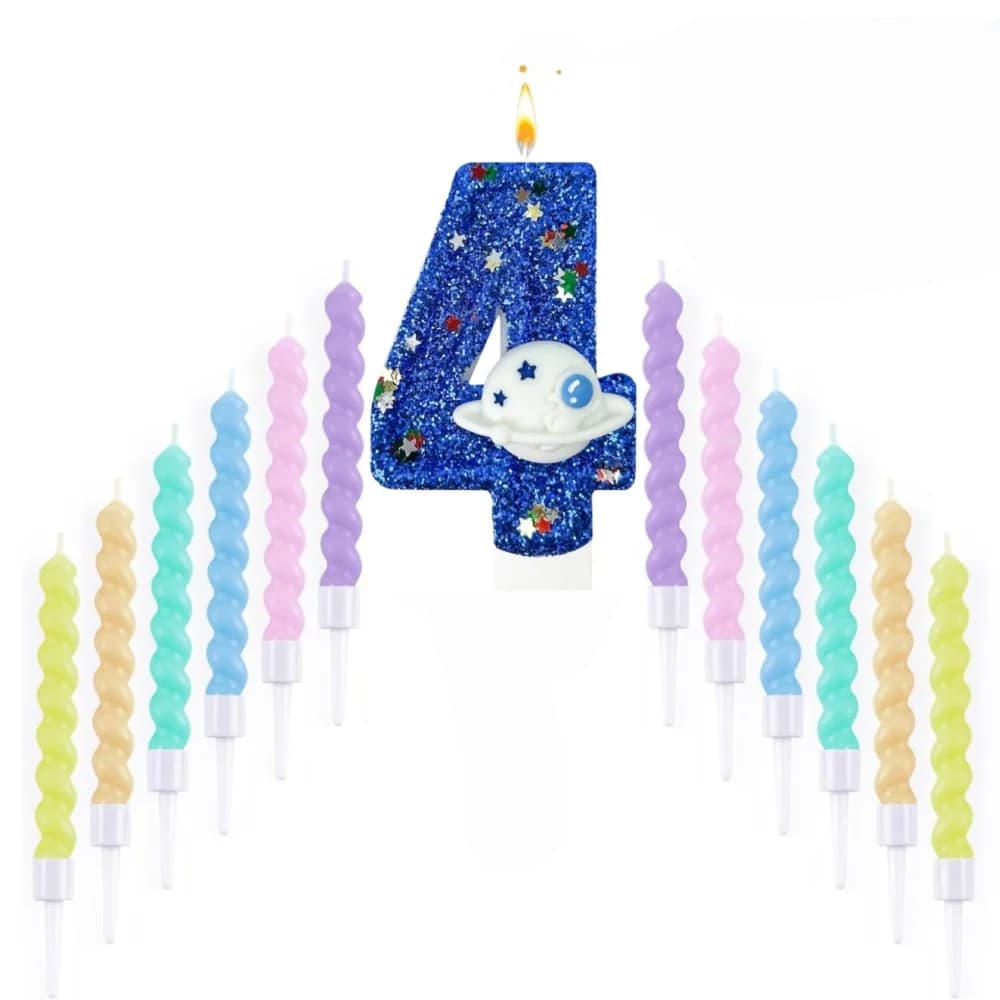 13pcs New 0-9 Number Birthday Candles Premium custom spiral Blue Star Universe birthday cake digital party candle decoration