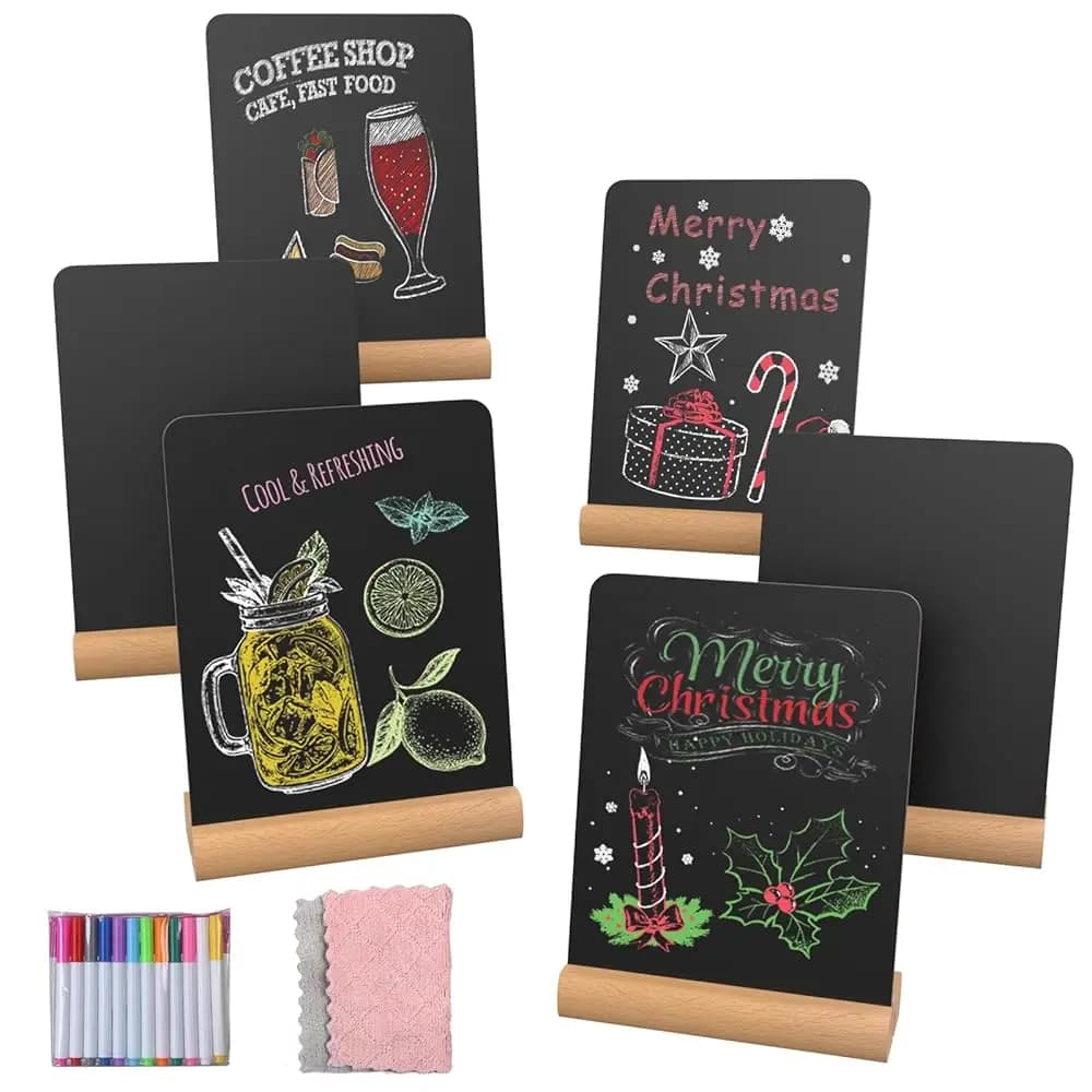 Set di 6 Lavagnette, Mini Lavagnette 6x8 Pollici con Supporto, Lavagnette da Tavolo per Alimenti, Piccole Attività Commerciali, Caffè