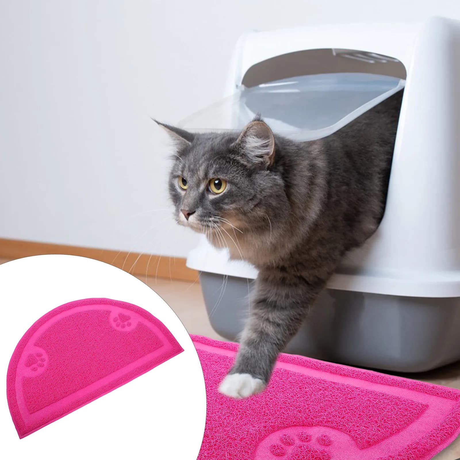 Tappetino Semirotondo per Lettiera Gatti in PVC Premium, Tappeto Extra Large per Pulizia Animali Domestici, Controllo Dispersione, Protezione Pavimento per Gatti e Cani, Facile da Usare