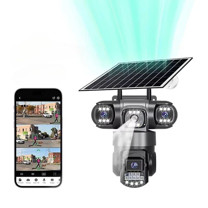 V380 Pro 3 lenti Aov Solar 4g Telecamera esterna ad energia solare Telecamera CCTV di sorveglianza di sicurezza esterna con pannello solare