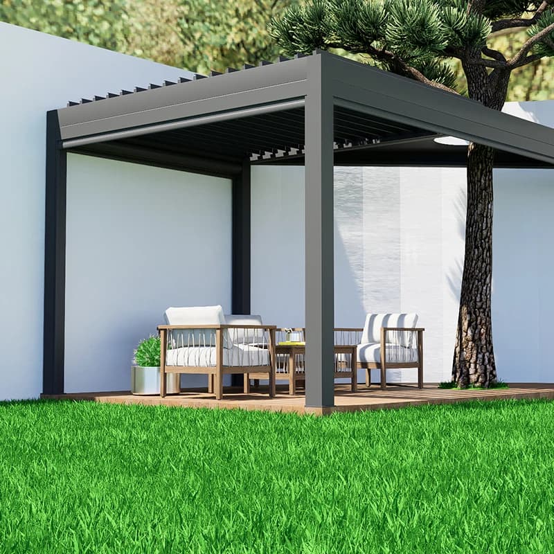 Pergola Bioclimatica in Alluminio Personalizzata a Basso Prezzo con Sistema di Pannelli Solari e Tetto a Lamelle Apribili