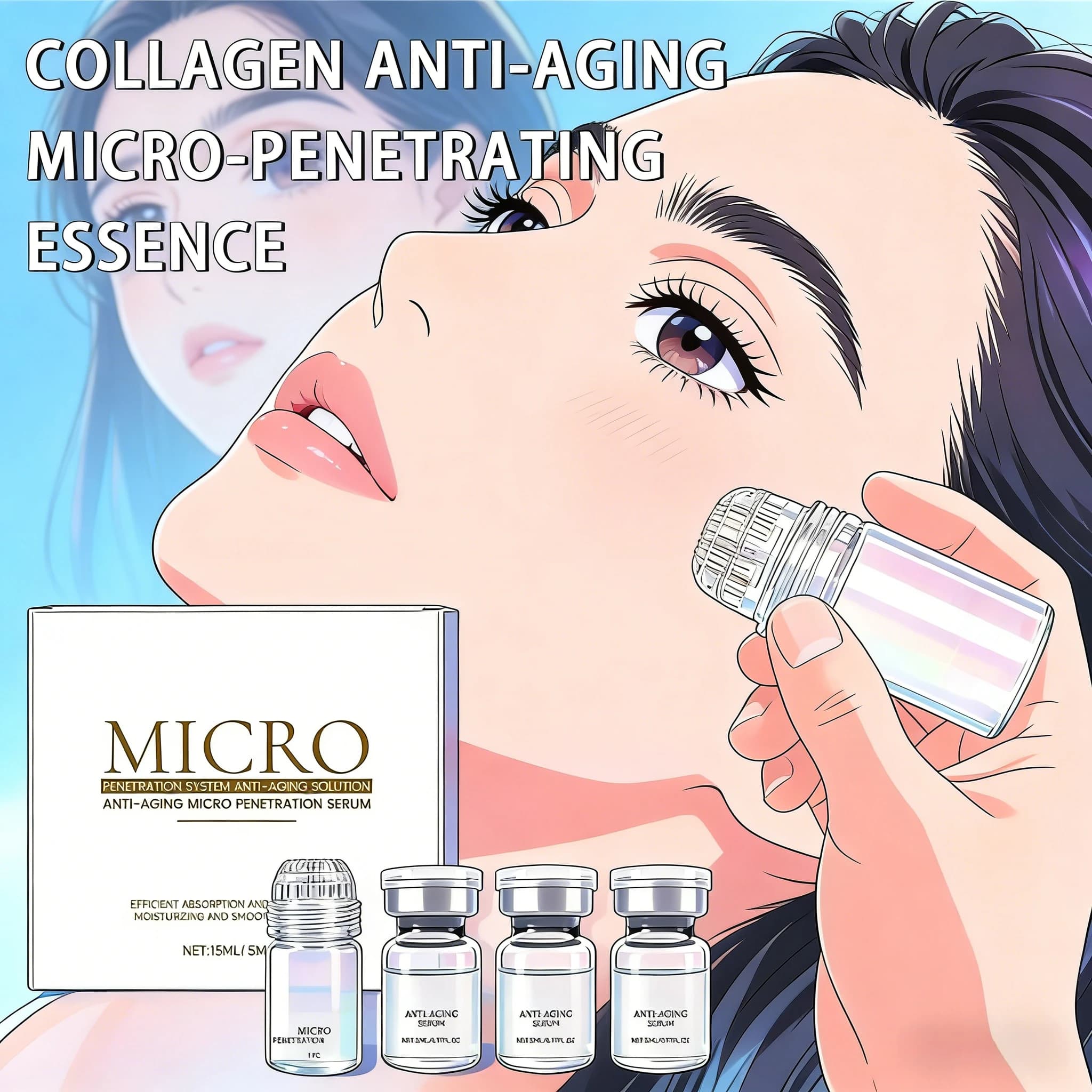 Collagen Anti-wrinkled Essence Set, Hydrating and Satin Serum, Hydrating Cream for Dilated Pores, Delicate Skin Care for a Lyscia Skin and Young