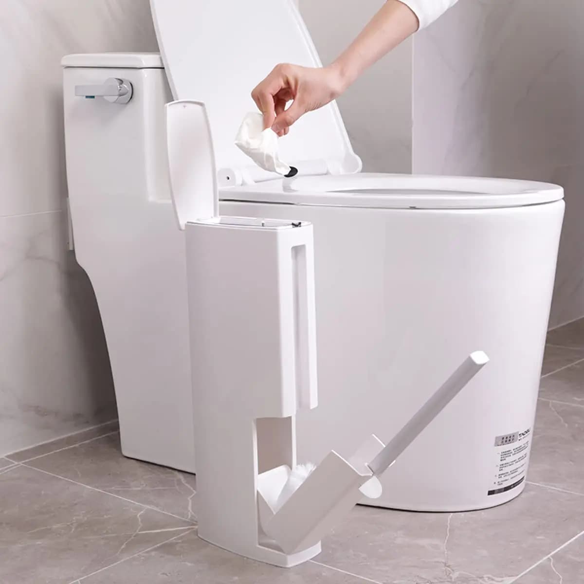 Cestino per Bagno Bianco Sottile da 4,4 Pollici per Camper con Coperchio, Design Salvaspazio 3-in-1