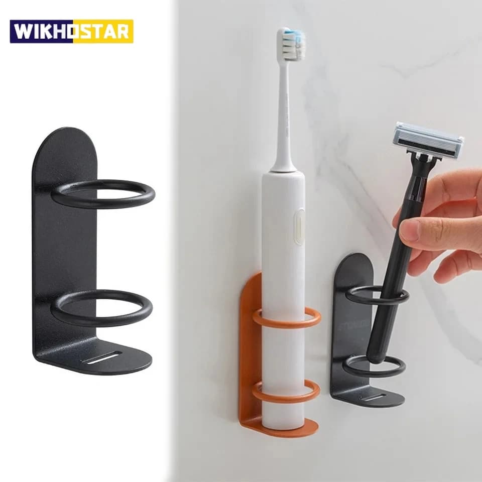 WIKHOSTAR Wall-mounted electric toothbrush holders without punching Storage holders with hook toothbrush holder