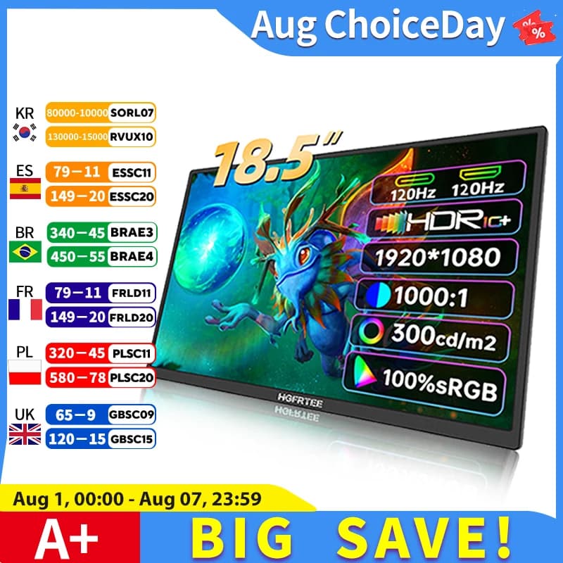 HGFRTEE Monitor portatile da 18.5 pollici ADS-IPS 100Hz RGB100 % Display esteso Laptop secondo schermo con foro e supporto VESA