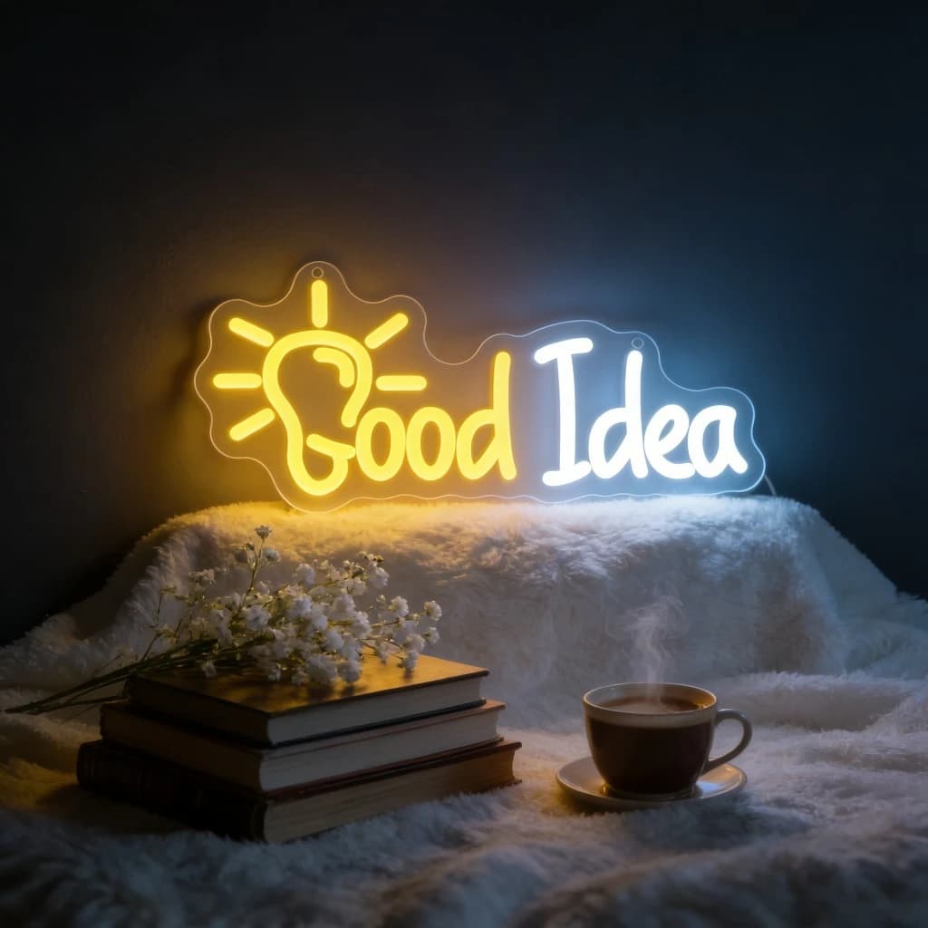 Insegna Luminosa al Neon GOOD IDEA, Insegna LED Neon Dimmerabile USB, Decorazione da Parete per Camera da Letto, Sala Giochi, Soggiorno, Regali per Feste di Compleanno