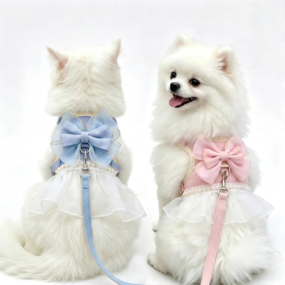 1Pcs Cute Bow Princess Style Pet Harness Leash Set Lace Tutu Dress Vest‑Type Anti‑Escape Cat Dog Harness for Small Puppy Kitten