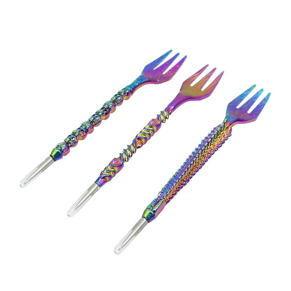 Plating Hookah Shisha Fork 2in1 Tin Foil Punch Needle Fruit Fork Vintage Textured Handle Chicha Narguile Smoking Tool Accessies