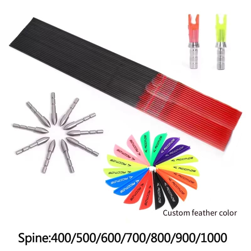 Spine freccia in carbonio puro da 12 pezzi ID da 4,2 mm per tiro con arco composto o ricurvo - Archer Spine 400 500 600 700 800 900 1000