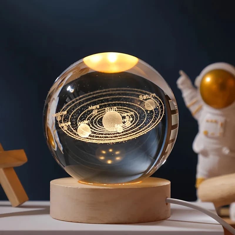 USB 3D Sfera di cristallo LED Luce notturna Inciso al laser SolarSystem Globo Astronomia Regalo di compleanno per la camera da letto Lampada da tavolo per la casa