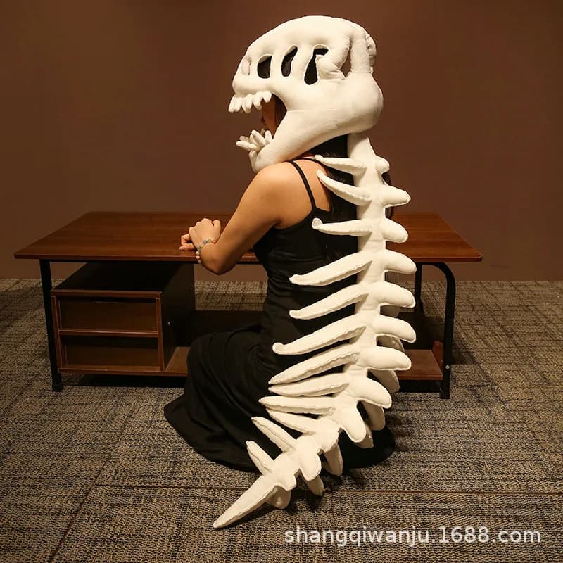 In Stock 3D Realistic Dinosaur Skeleton Outfit Set Trendy Funny Headgear Novelty Dress Up Costume Soft Plush Birthday Gift
