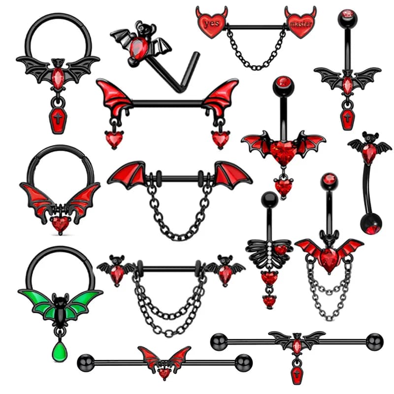 Stainless Steel Bat Nose Piercings Tragus Industrial Earrings Navel Ring Piercing Jewelry Belly Button Rings Nipple Stud