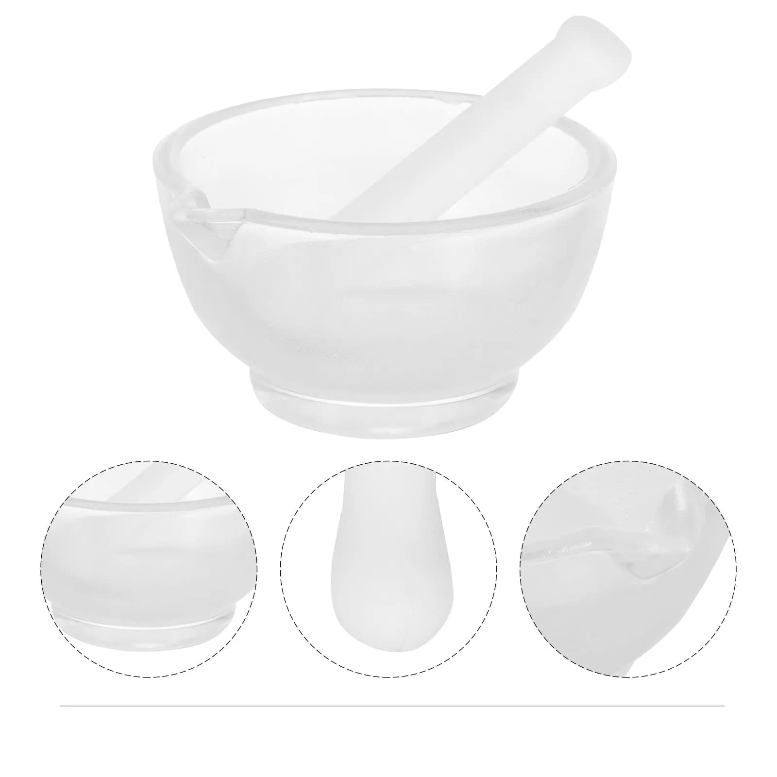 Set Professionale di Mortaio e Pestello in Vetro, Resistente, per Cucina e Laboratorio, per Macinare Spezie, Erbe, Aglio, Medicinali e Pillole