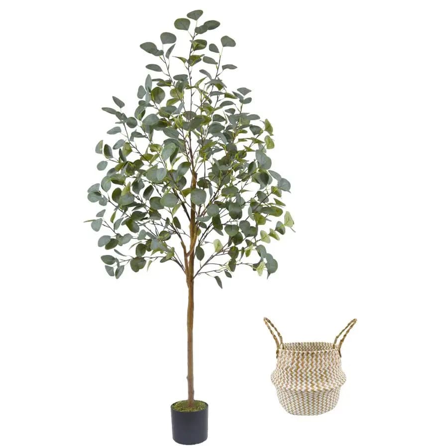Albero di Eucalipto Artificiale, Pianta Finta Moderna di Eucalipto Alta 1,5m con Cesto, Foglie Verdi in Seta, Alberi Finti Perfetti per la Casa