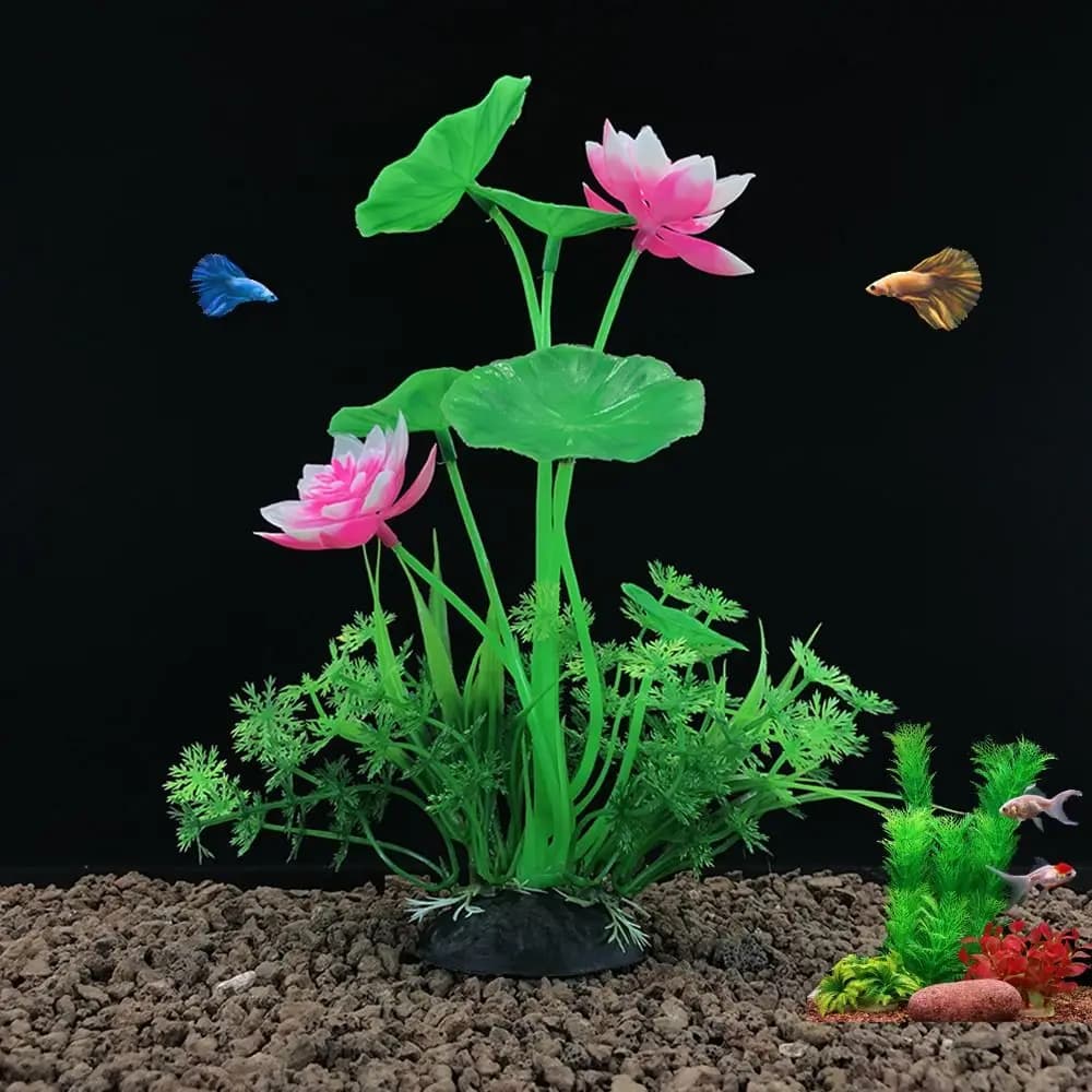 2 Pieces of Plastic Aquatic Plants, Creative and Realistic Artificial Lotus Flowers, Fin Marina Grass for Living