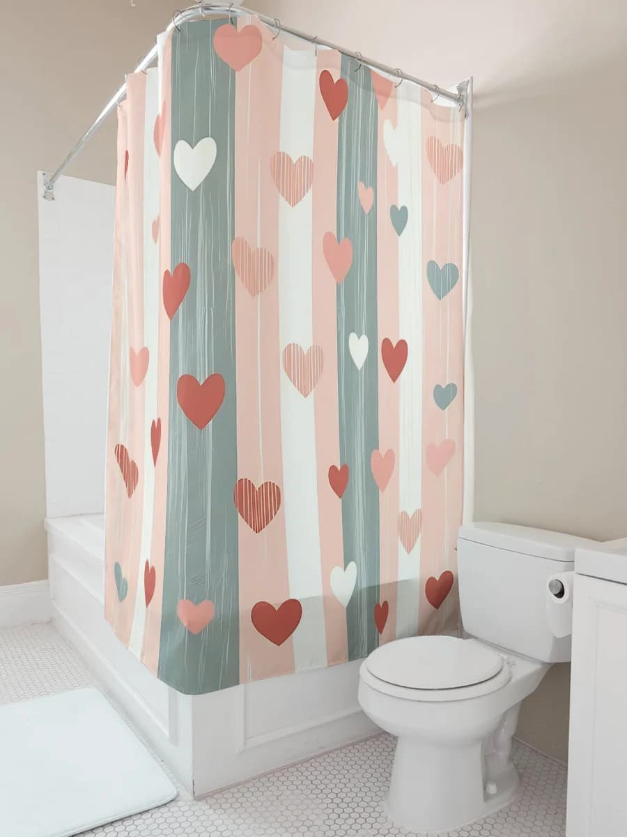 Modello a cuore romantico Tenda da doccia impermeabile Tasca per asta da bagno Facile installazione Pulito Decorazioni per la casa moderne Gancio gratuito