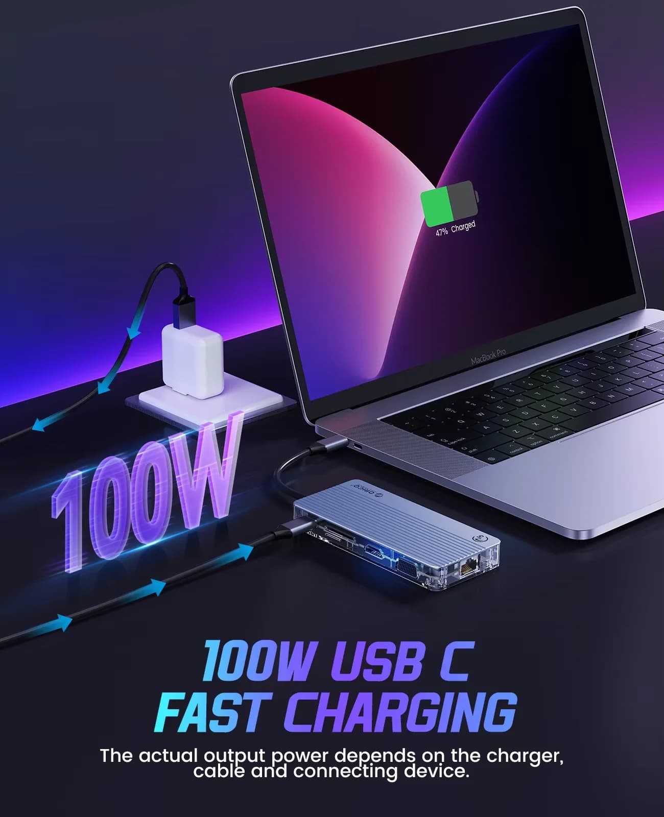 Hub USB Orico WB da Tipo C a Multi USB 3.0 PD100W con Splitter RJ45 per PC e Accessori MacBook Pro