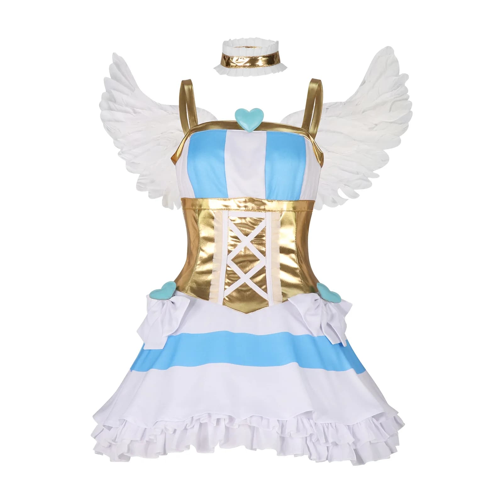 A sweet and cute cosplay of blue anime dresses with wings