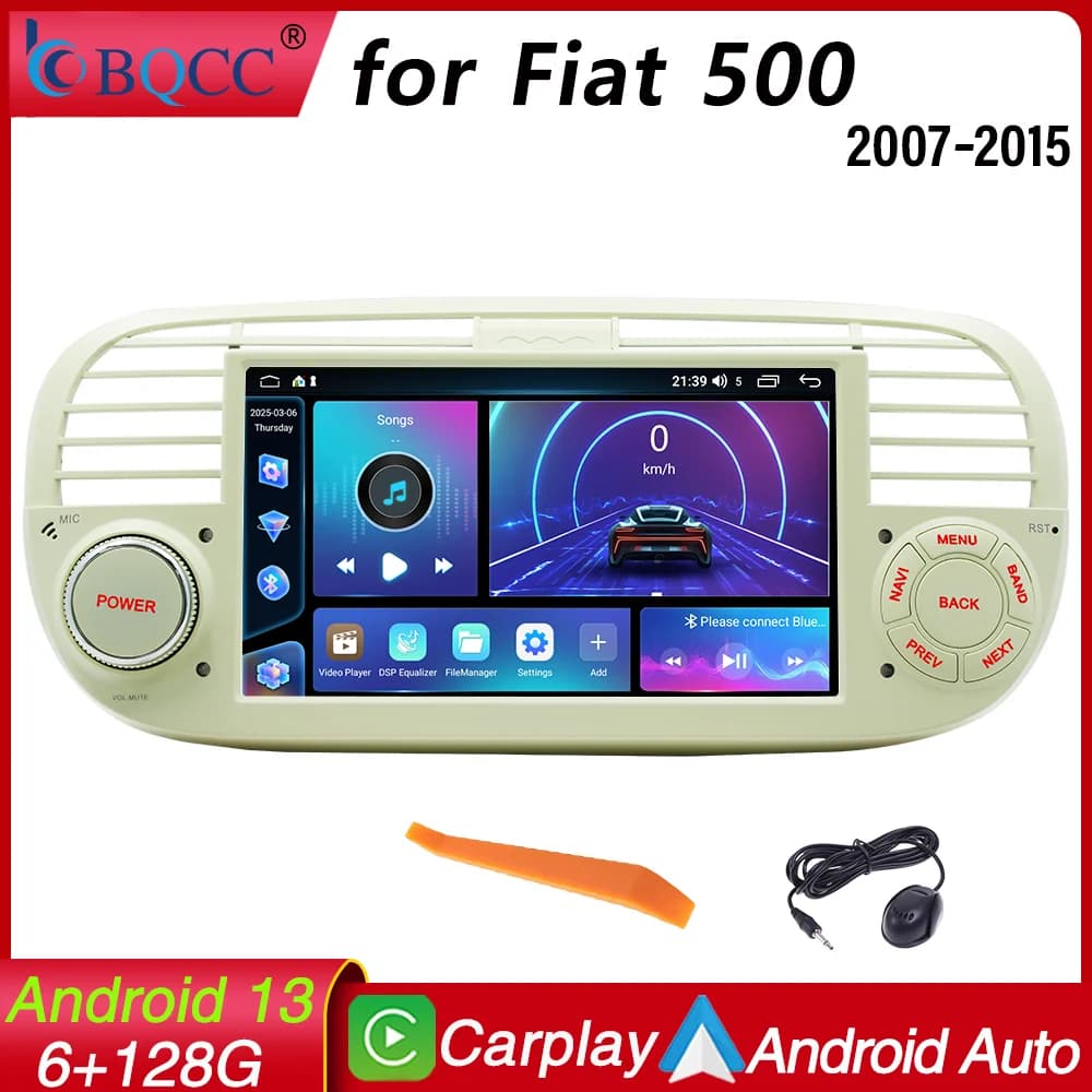BQCC Per Fiat 500 2007-2015 7 ''Android Lettore Auto Senza Fili Carplay Android Auto Mirrorlink GPS WIFI RDS BT FM AUX Autoradio