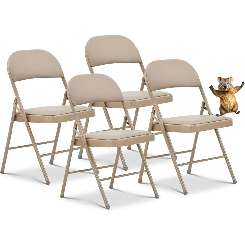 Vinyl Folding Chairs, Padded Vinyl Cushion Chairs, Durable Metal e, Indoor Outdoor Stackable Folding Chairs, 330lb Capacity (Kha