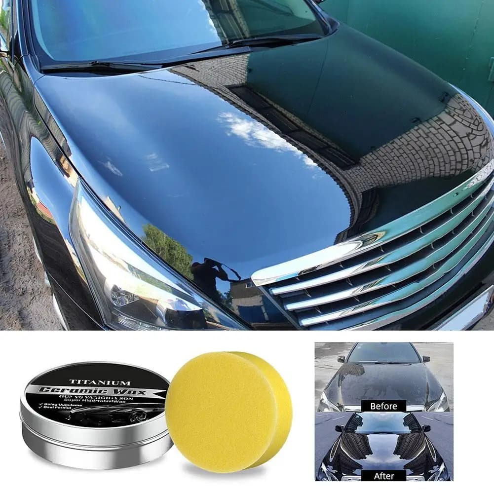 Titanium Ceramic Car Wax, Scratch Repair & Polishing Cream, Auto Paint Protection Coating with Sponge for Glossy Refurbishment