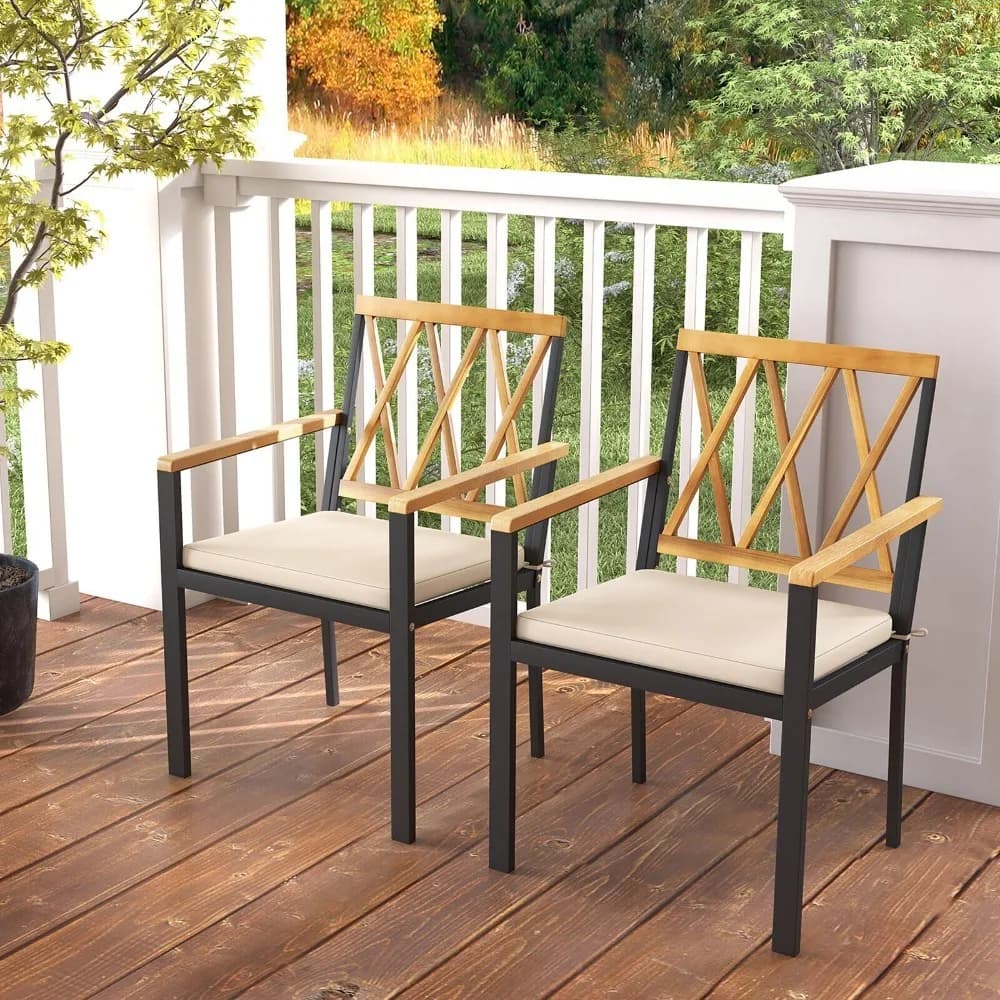 Patio Dining Chairs Set of 2 Metal Outdoor Chairs w/ Removable Padded Cushions